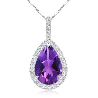 15x10mm AAAA Claw-Set Amethyst Teardrop Halo Pendant in P950 Platinum