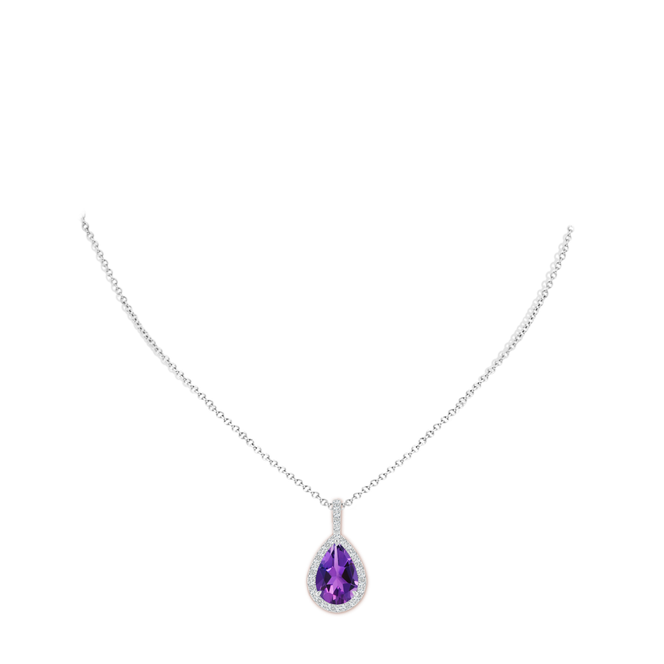 15x10mm AAAA Claw-Set Amethyst Teardrop Halo Pendant in P950 Platinum pen