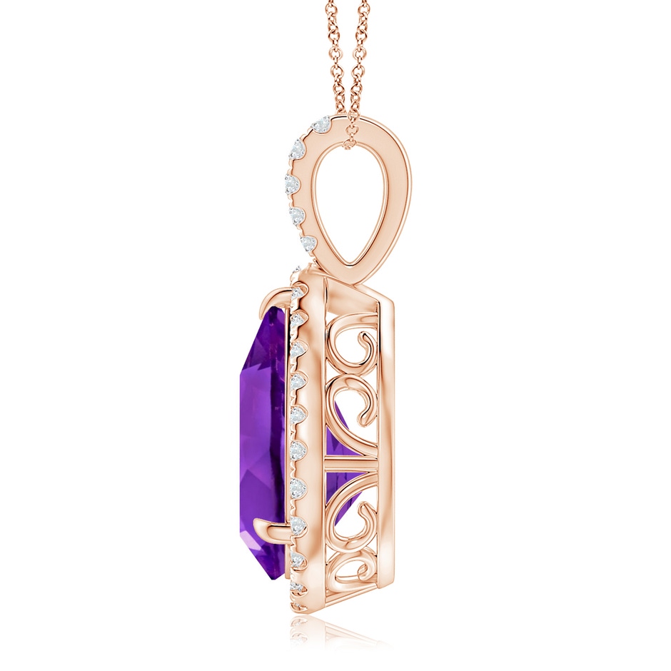 15x10mm AAAA Claw-Set Amethyst Teardrop Halo Pendant in Rose Gold side 199