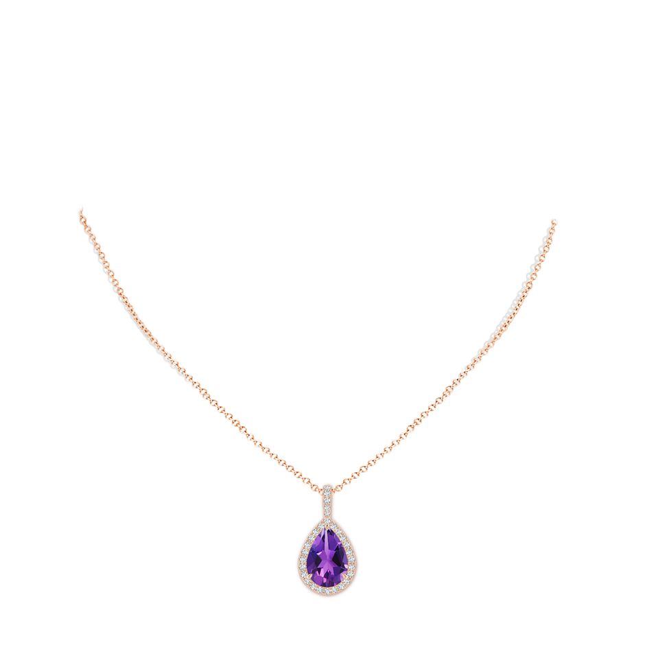 15x10mm AAAA Claw-Set Amethyst Teardrop Halo Pendant in Rose Gold pen