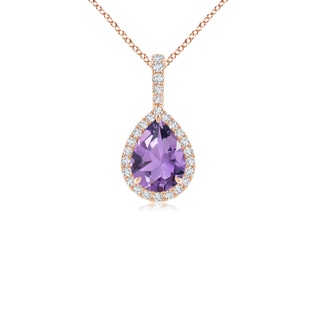 8x6mm A Claw-Set Amethyst Teardrop Halo Pendant in 9K Rose Gold