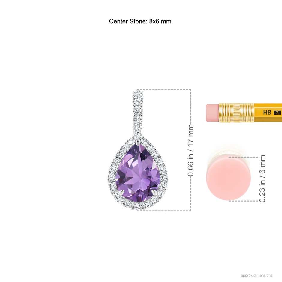 8x6mm A Amethyst Teardrop Pendant with Diamond Halo in P950 Platinum ruler