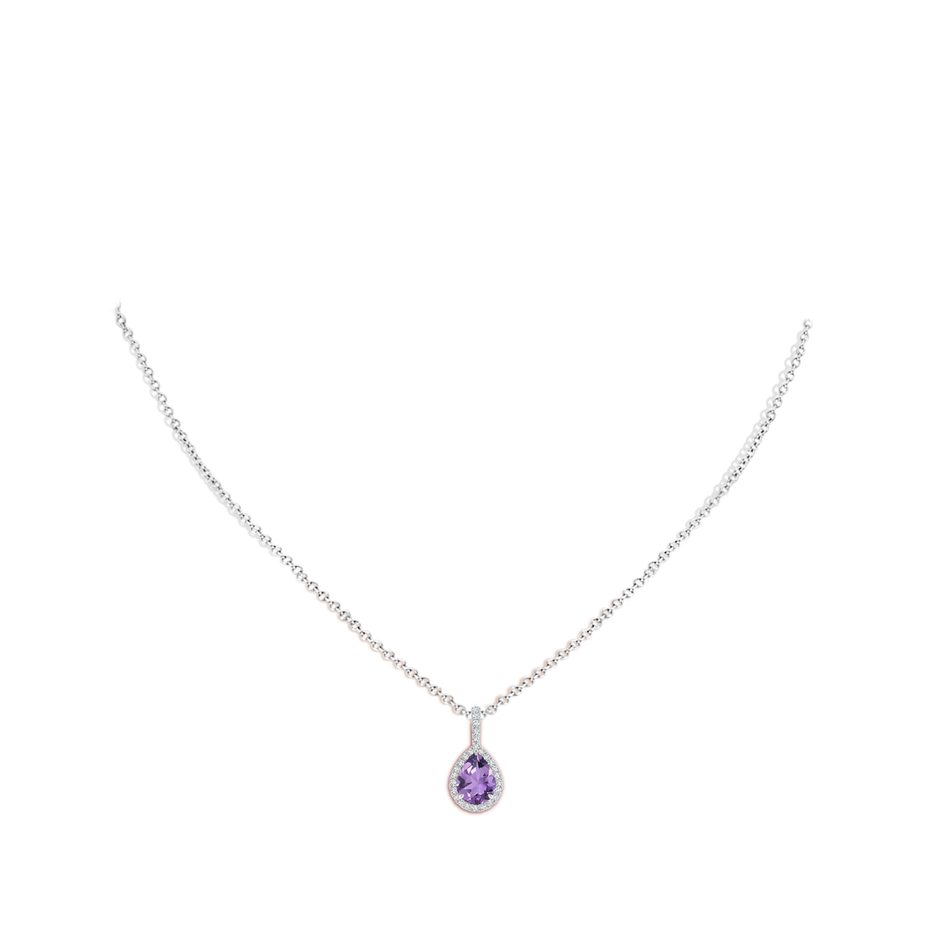 8x6mm A Amethyst Teardrop Pendant with Diamond Halo in P950 Platinum body-neck