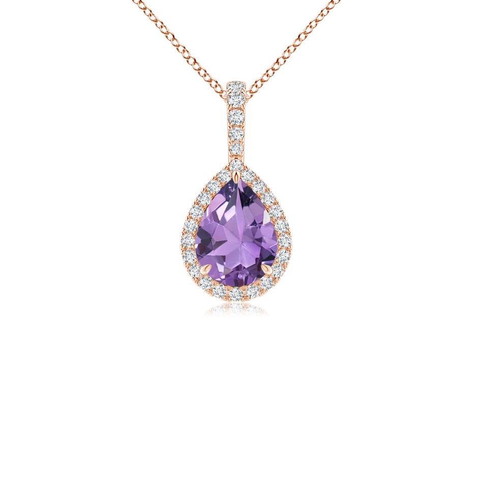 8x6mm A Claw-Set Amethyst Teardrop Halo Pendant in Rose Gold 
