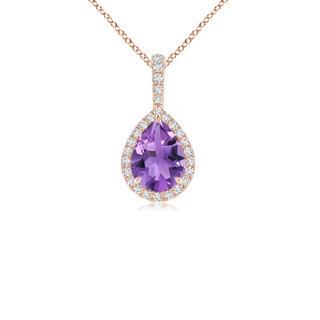 8x6mm AA Claw-Set Amethyst Teardrop Halo Pendant in 10K Rose Gold