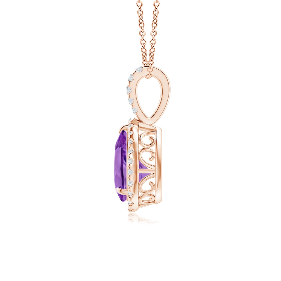 8x6mm AA Amethyst Teardrop Pendant with Diamond Halo in Rose Gold side-1