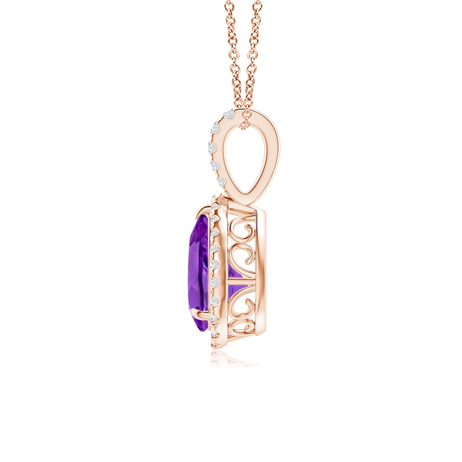 8x6mm AAA Amethyst Teardrop Pendant with Diamond Halo in Rose Gold side-1