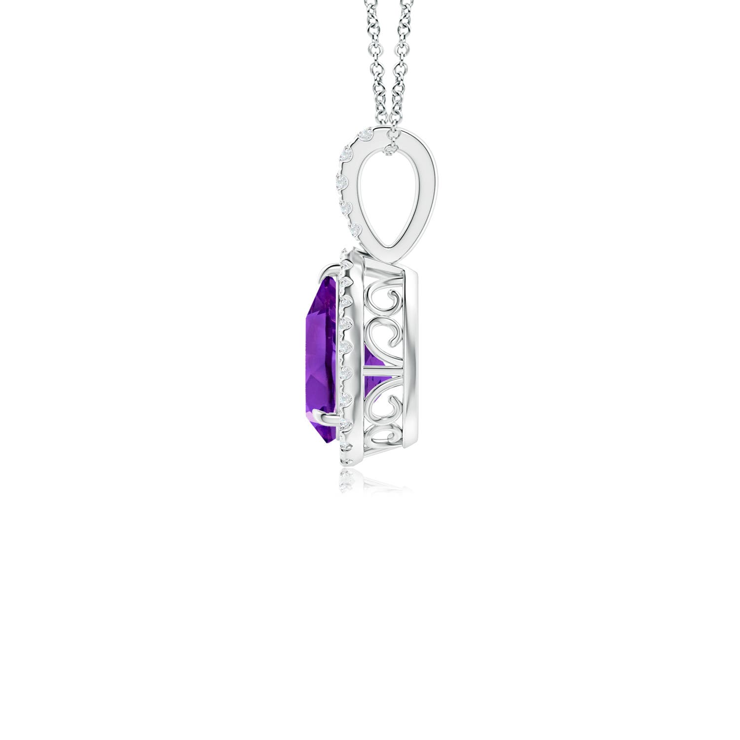 8x6mm AAAA Claw-Set Amethyst Teardrop Halo Pendant in P950 Platinum