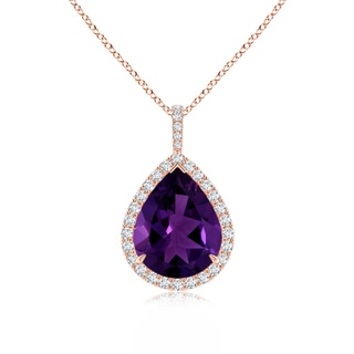 12.10x8.17x5.33mm AAA GIA Certified Amethyst Teardrop Pendant with Diamond Halo in 18K Rose Gold