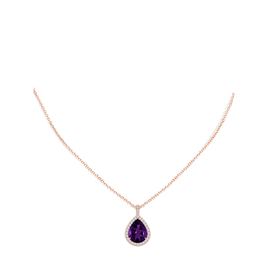 12.10x8.17x5.33mm AAA GIA Certified Amethyst Teardrop Pendant with Diamond Halo in 18K Rose Gold pen