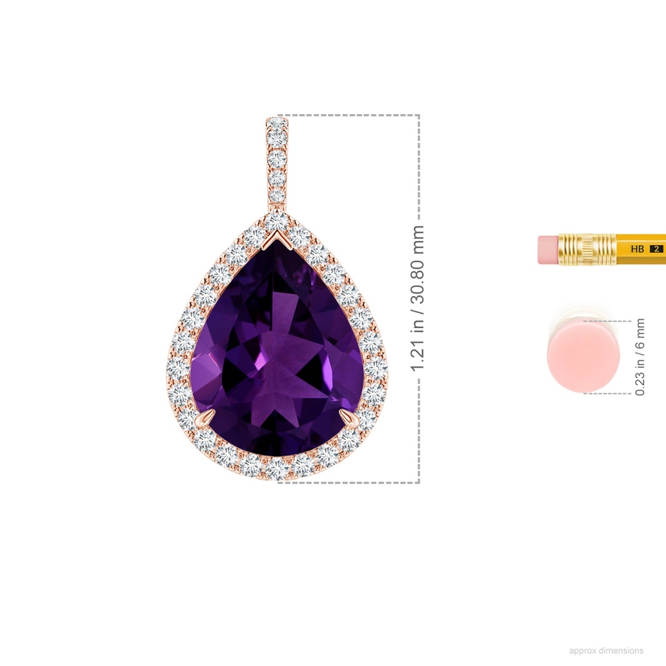 12.10x8.17x5.33mm AAA GIA Certified Amethyst Teardrop Pendant with Diamond Halo in 18K Rose Gold ruler