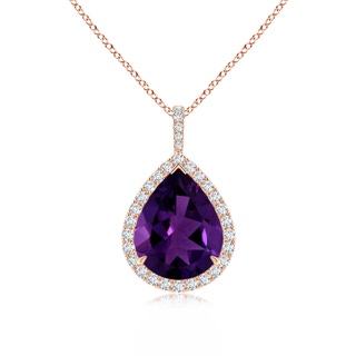 12.10x8.17x5.33mm AAA GIA Certified Amethyst Teardrop Pendant with Diamond Halo in 9K Rose Gold