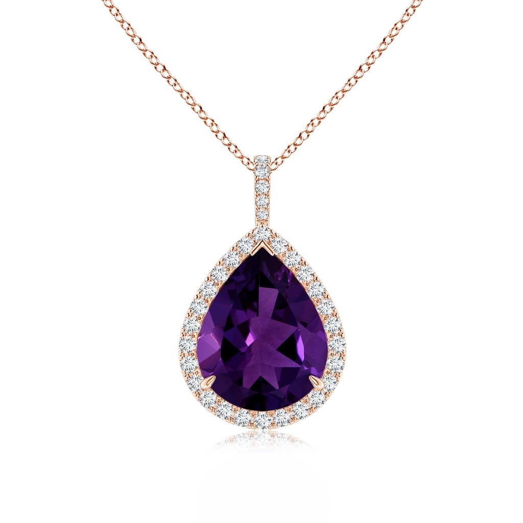 12.10x8.17x5.33mm AAA GIA Certified Amethyst Teardrop Pendant with Diamond Halo in Rose Gold