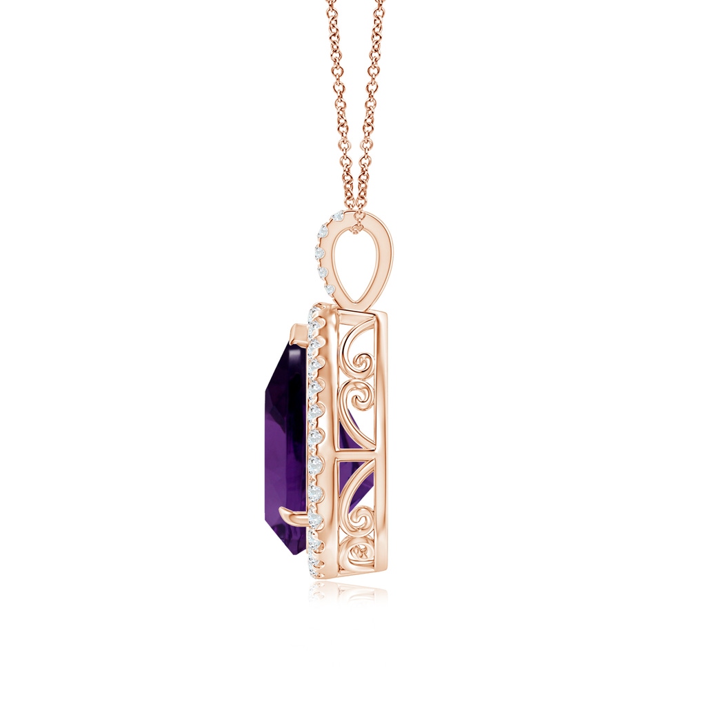 12.10x8.17x5.33mm AAA GIA Certified Amethyst Teardrop Pendant with Diamond Halo in Rose Gold - side 199