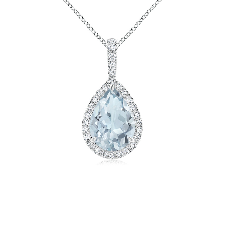 10x7mm A Aquamarine Teardrop Pendant with Diamond Halo in P950 Platinum 