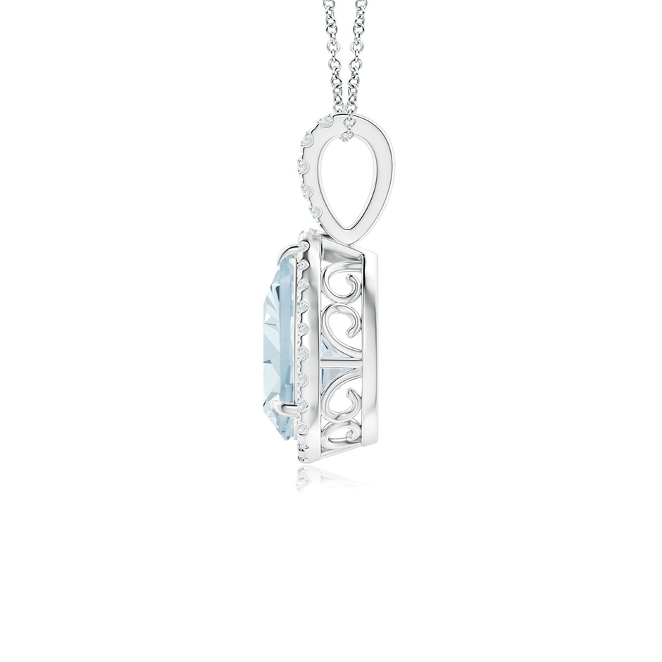 10x7mm A Aquamarine Teardrop Pendant with Diamond Halo in P950 Platinum side 199