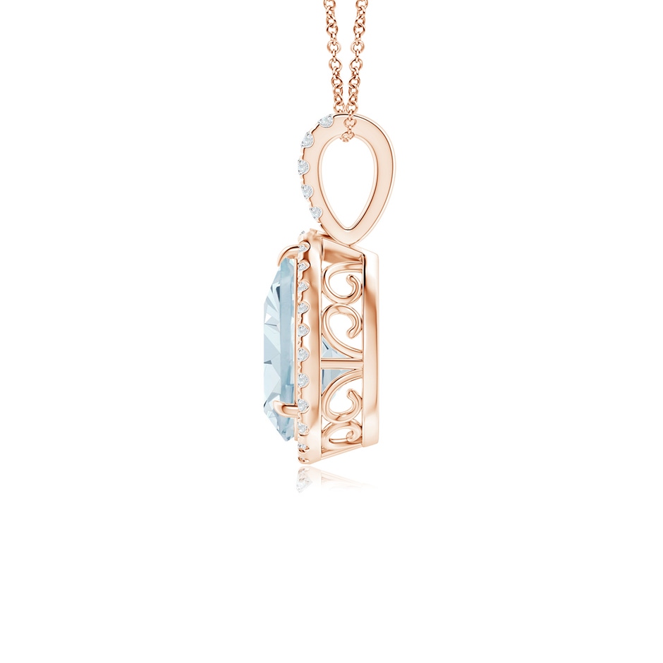 10x7mm A Aquamarine Teardrop Pendant with Diamond Halo in Rose Gold side 199
