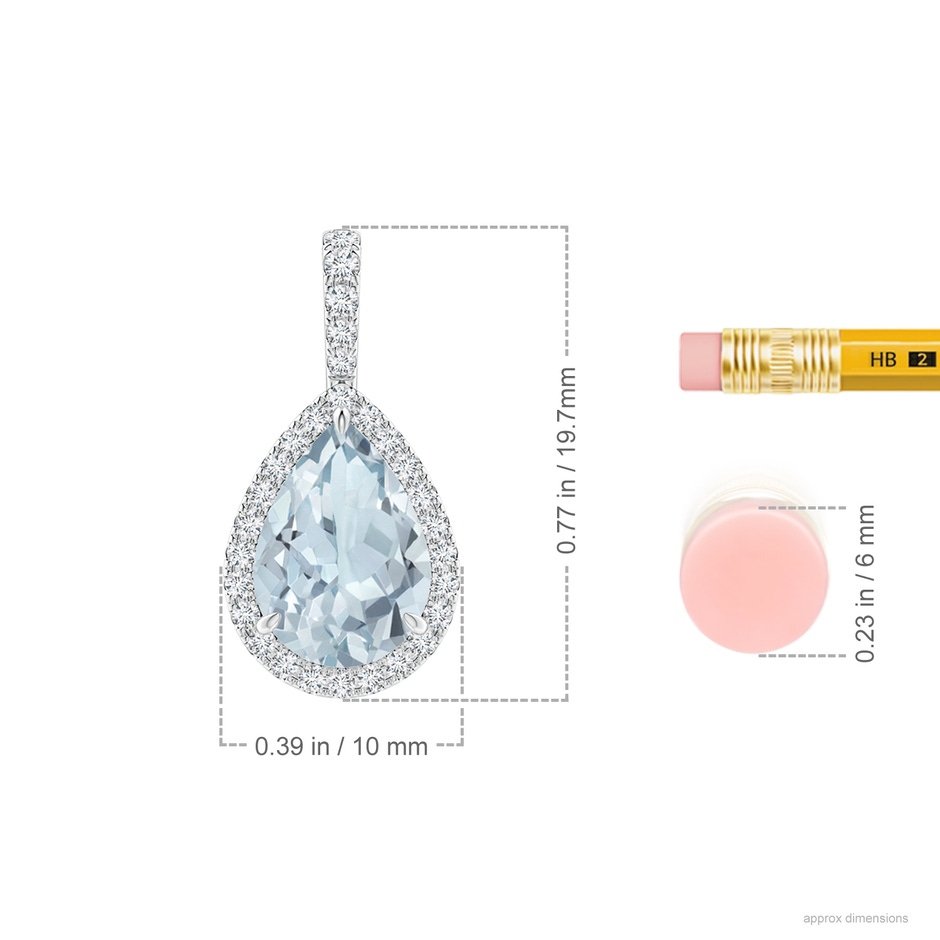 10x7mm A Aquamarine Teardrop Pendant with Diamond Halo in White Gold ruler