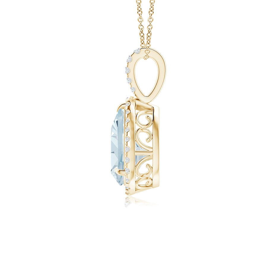 10x7mm A Aquamarine Teardrop Pendant with Diamond Halo in Yellow Gold side 199