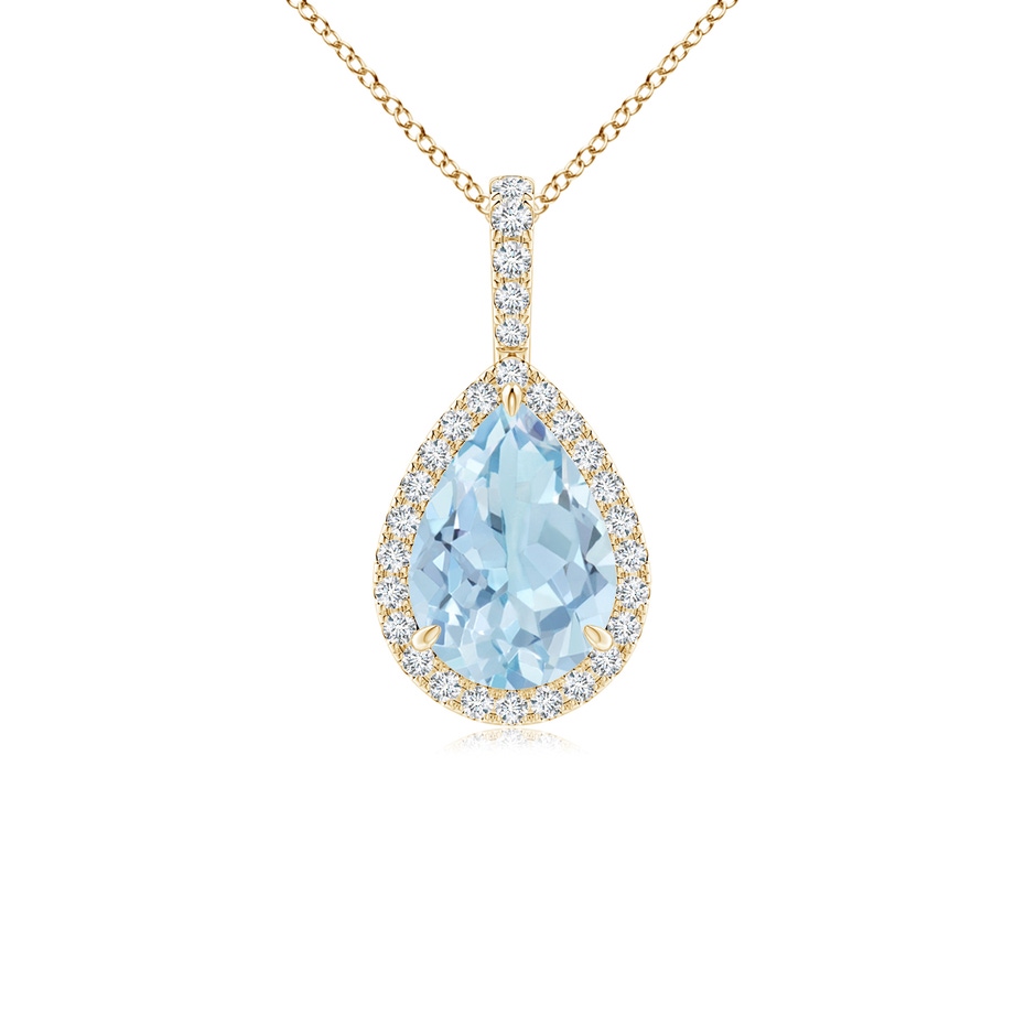 10x7mm AA Aquamarine Teardrop Pendant with Diamond Halo in Yellow Gold 