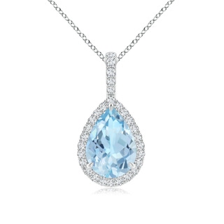 10x7mm AAA Aquamarine Teardrop Pendant with Diamond Halo in 9K White Gold