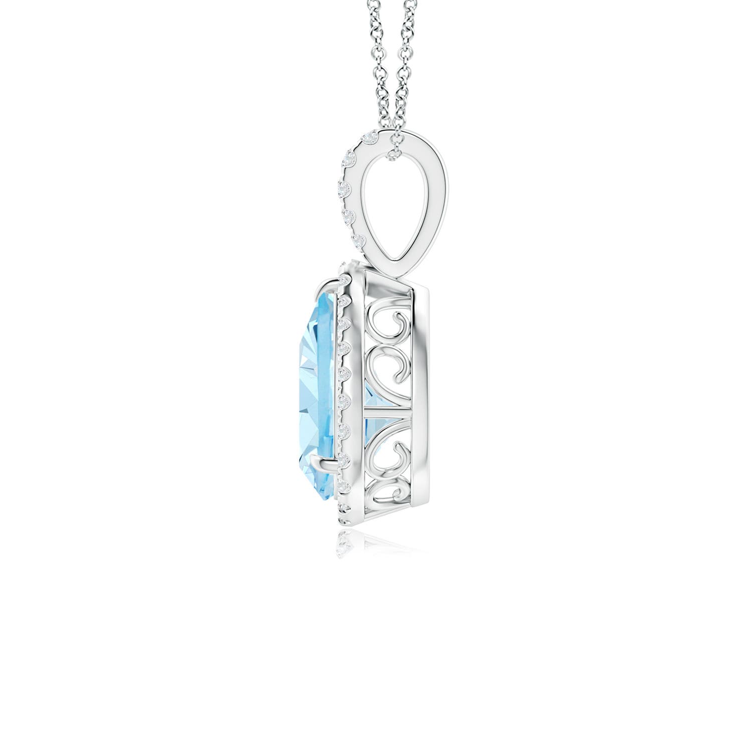 10x7mm AAA Aquamarine Teardrop Pendant with Diamond Halo in P950 Platinum - side 3