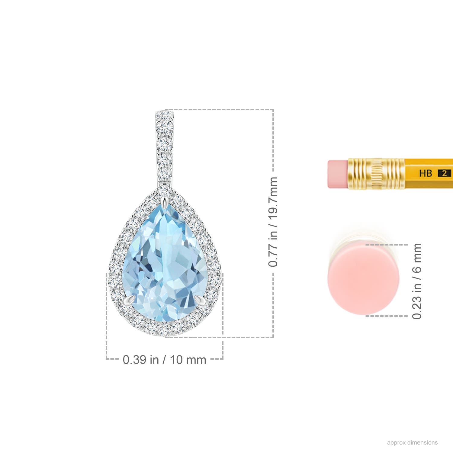 10x7mm AAA Aquamarine Teardrop Pendant with Diamond Halo in P950 Platinum - ruler