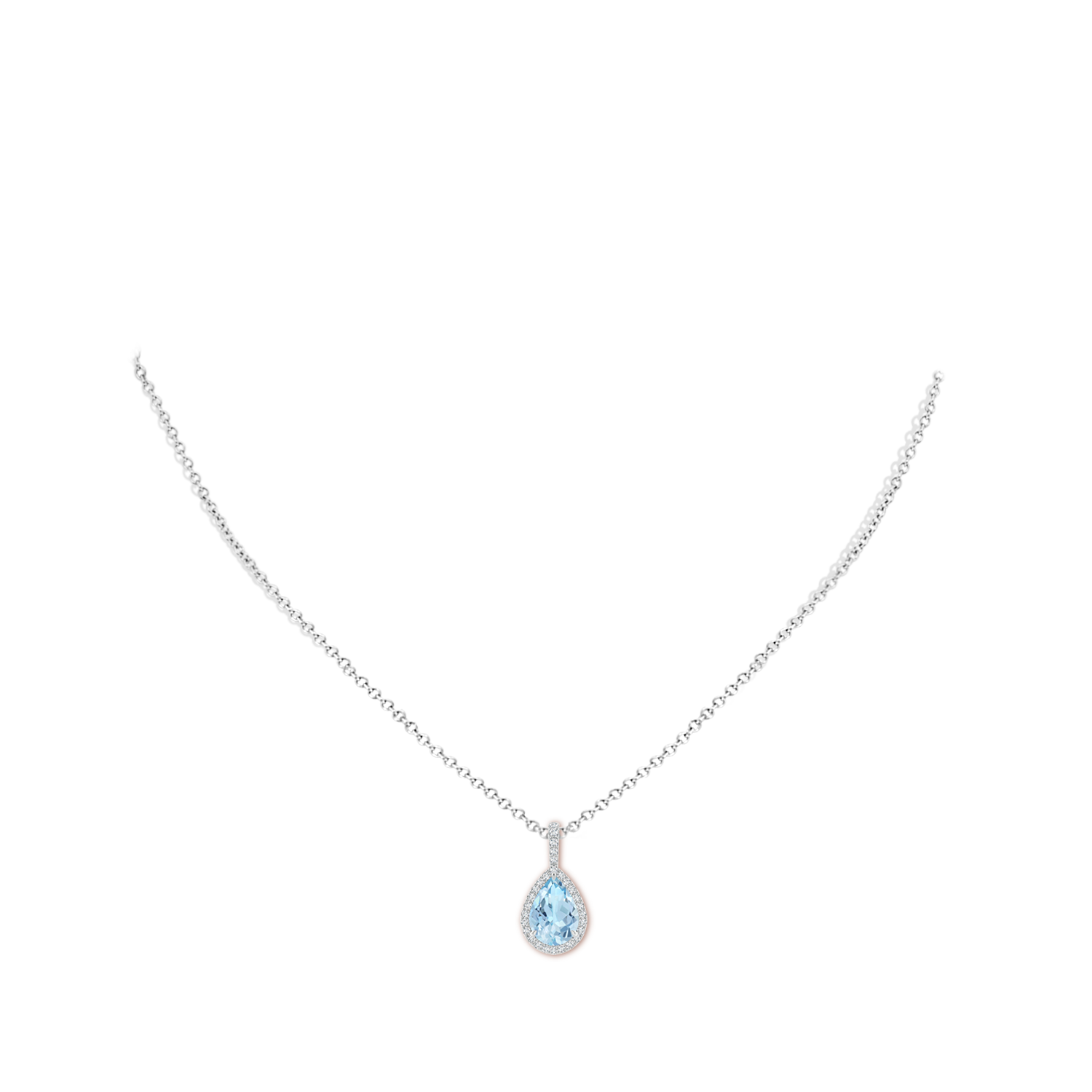 10x7mm AAA Aquamarine Teardrop Pendant with Diamond Halo in P950 Platinum - body_neck