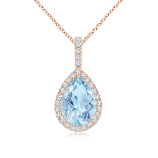 10x7mm AAA Aquamarine Teardrop Pendant with Diamond Halo in Rose Gold