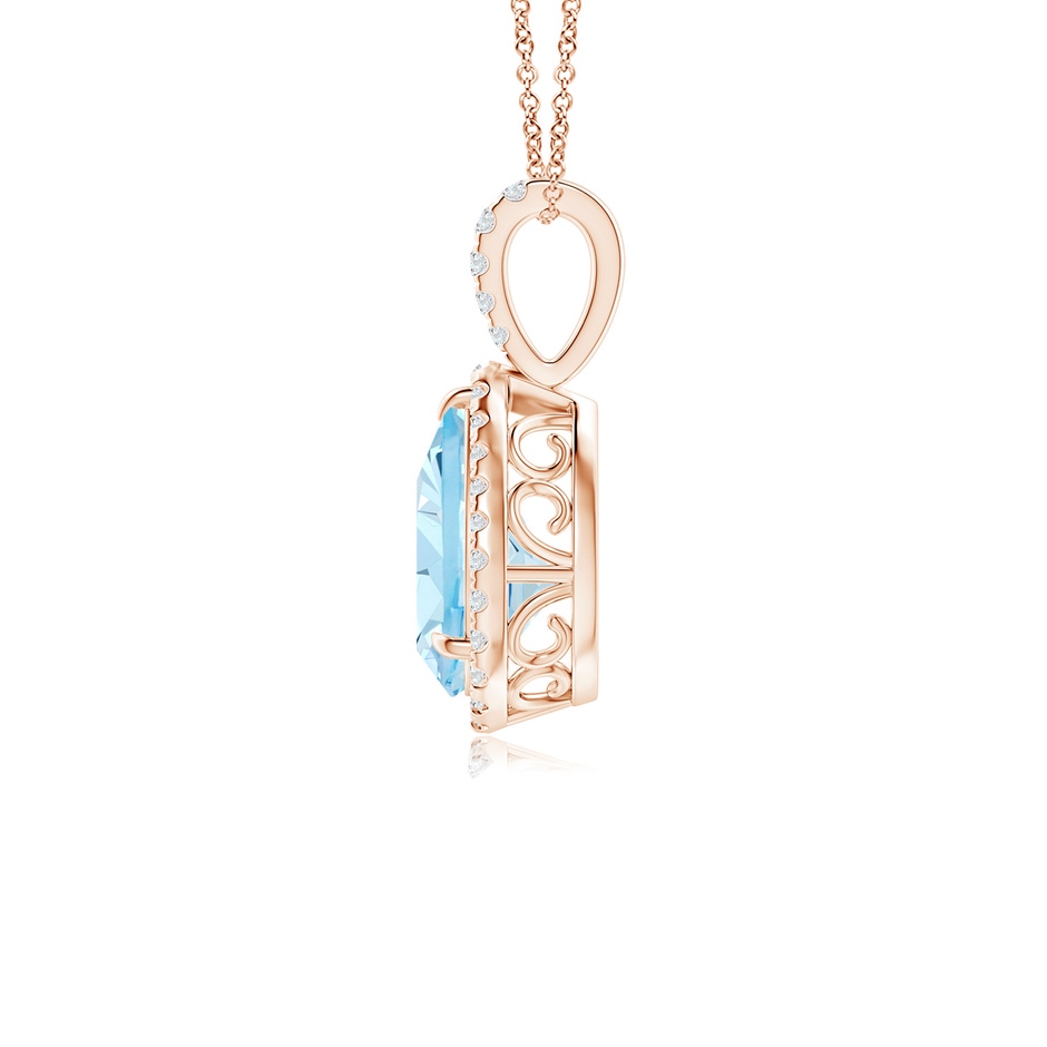 10x7mm AAA Aquamarine Teardrop Pendant with Diamond Halo in Rose Gold side 199