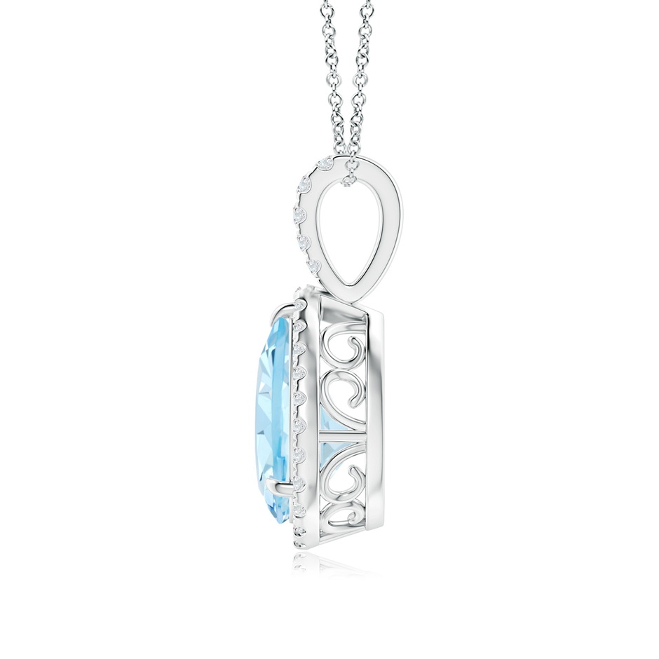 10x7mm AAA Aquamarine Teardrop Pendant with Diamond Halo in White Gold side-1