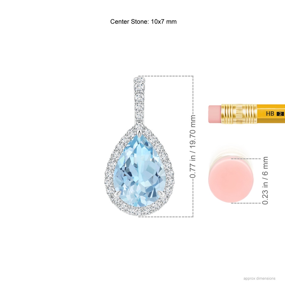 10x7mm AAA Aquamarine Teardrop Pendant with Diamond Halo in White Gold ruler