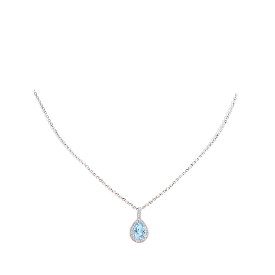 10x7mm AAA Aquamarine Teardrop Pendant with Diamond Halo in White Gold body-neck