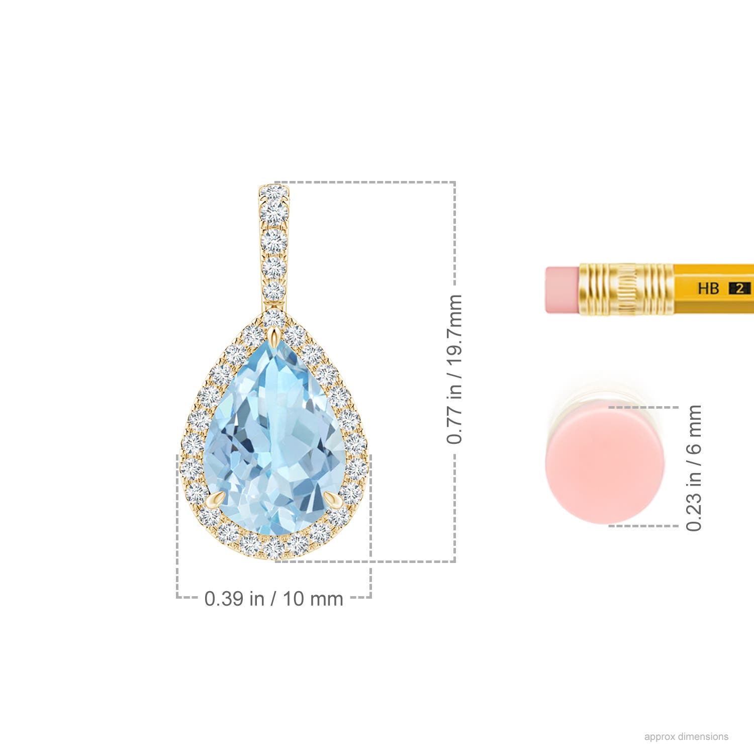 10x7mm AAA Aquamarine Teardrop Pendant with Diamond Halo in Yellow Gold - ruler