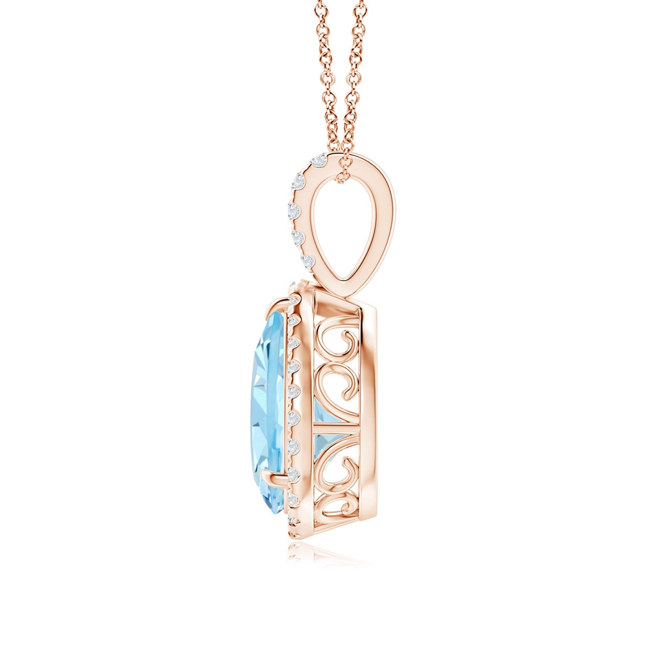 10x7mm AAAA Aquamarine Teardrop Pendant with Diamond Halo in Rose Gold side-1