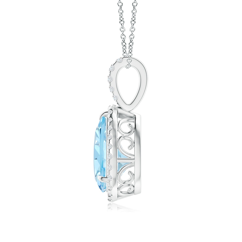 10x7mm AAAA Aquamarine Teardrop Pendant with Diamond Halo in White Gold side-1