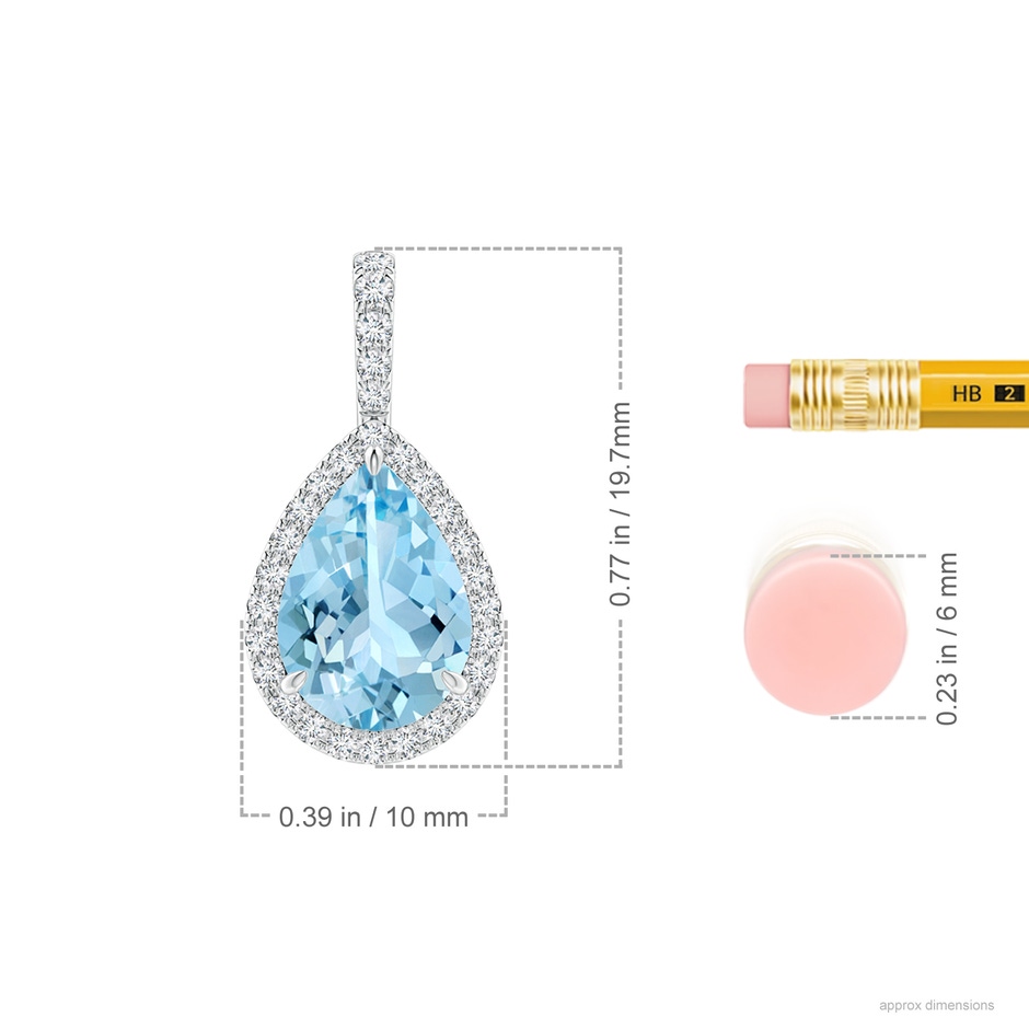 10x7mm AAAA Aquamarine Teardrop Pendant with Diamond Halo in White Gold ruler