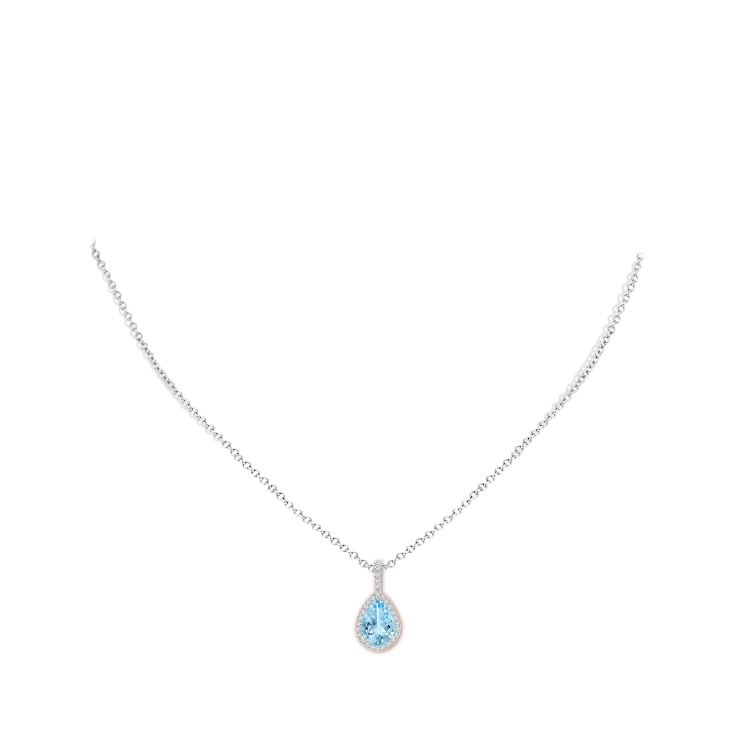 10x7mm AAAA Aquamarine Teardrop Pendant with Diamond Halo in White Gold - body_neck
