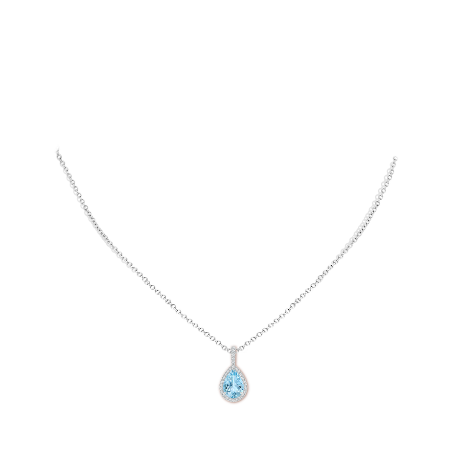 10x7mm AAAA Aquamarine Teardrop Pendant with Diamond Halo in White Gold pen