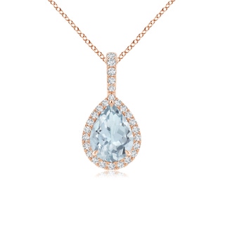 8x6mm A Aquamarine Teardrop Pendant with Diamond Halo in 9K Rose Gold