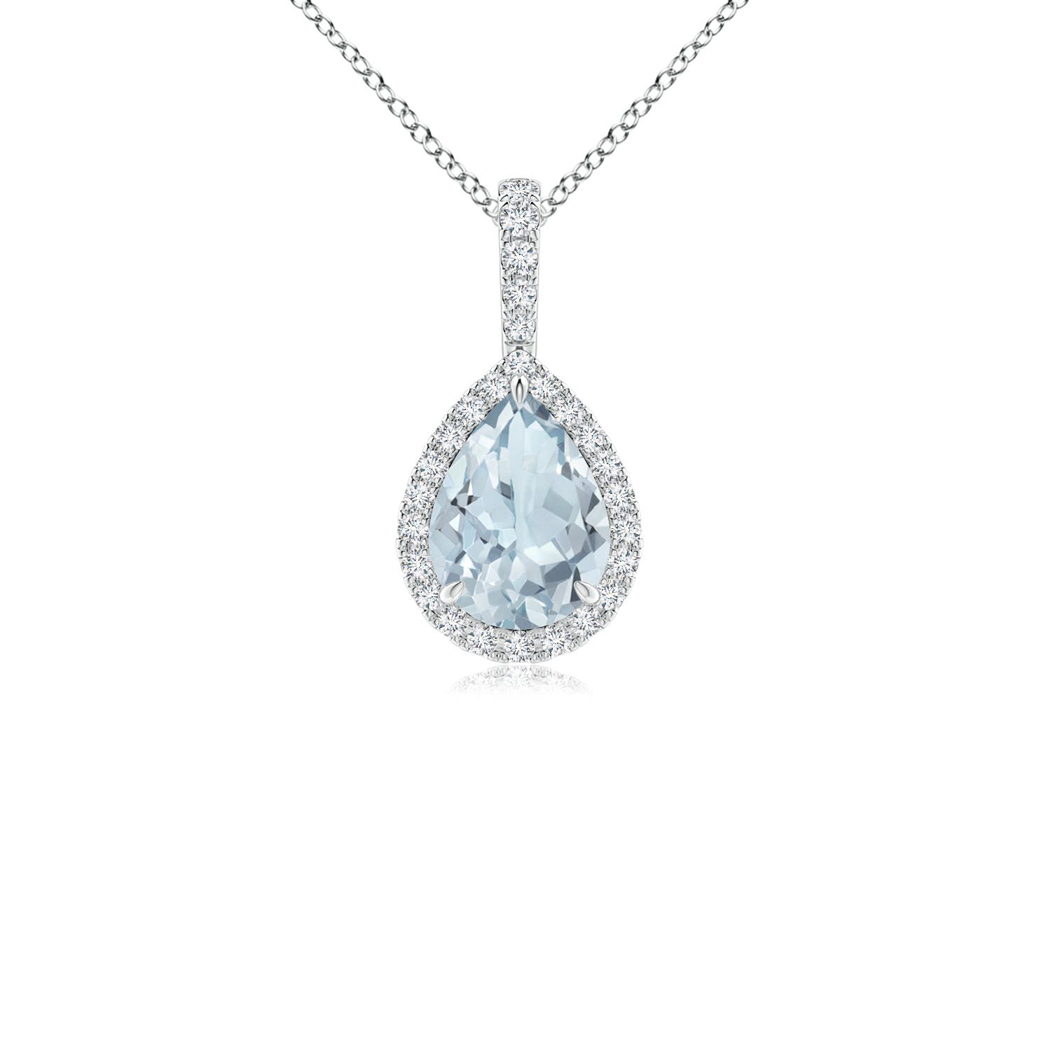 8x6mm A Aquamarine Teardrop Pendant with Diamond Halo in P950 Platinum