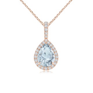 8x6mm A Aquamarine Teardrop Pendant with Diamond Halo in Rose Gold