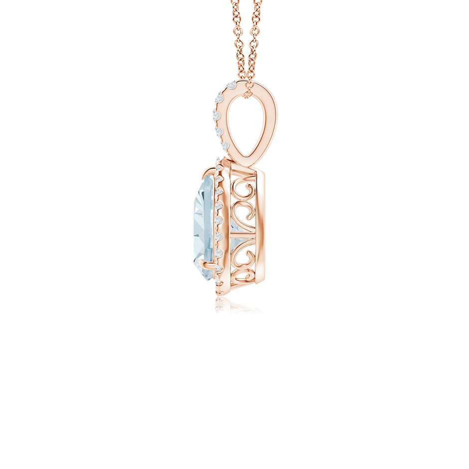 8x6mm A Aquamarine Teardrop Pendant with Diamond Halo in Rose Gold side 199