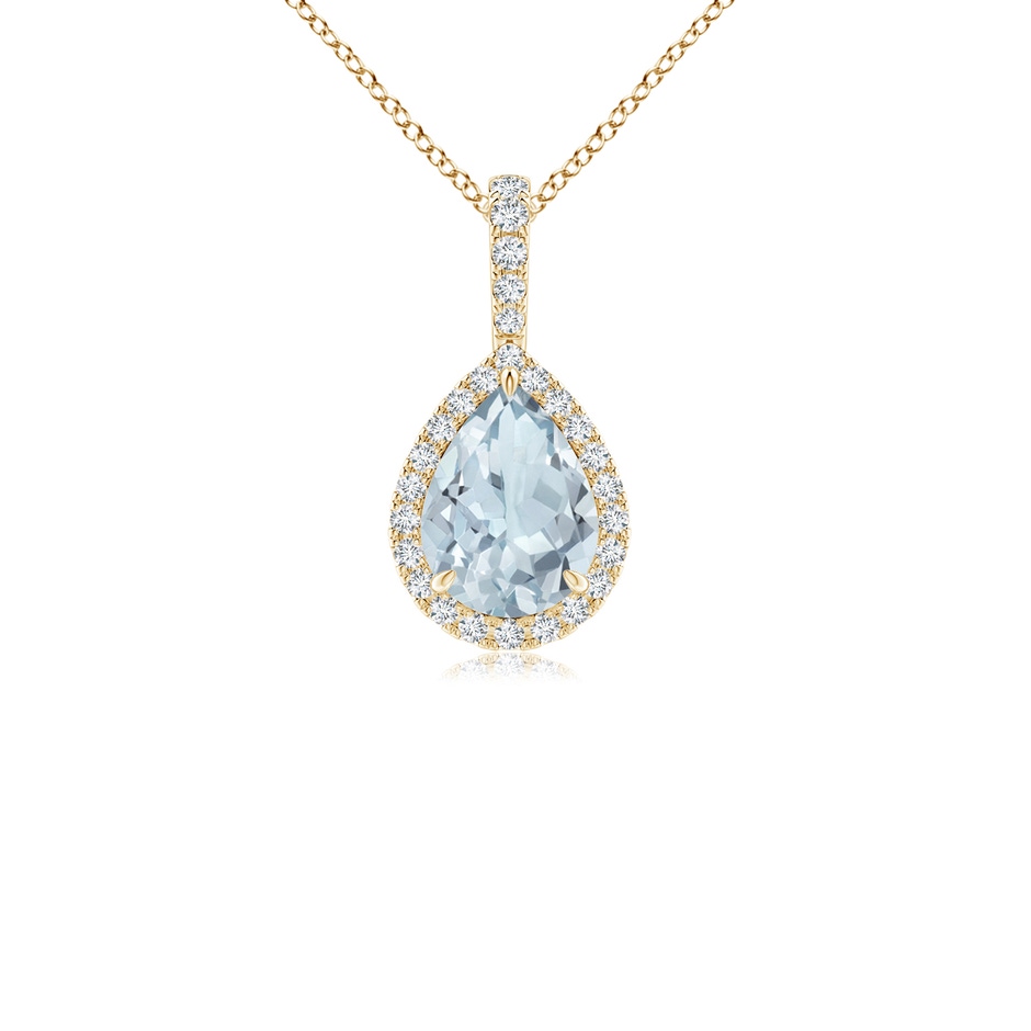 8x6mm A Aquamarine Teardrop Pendant with Diamond Halo in Yellow Gold 