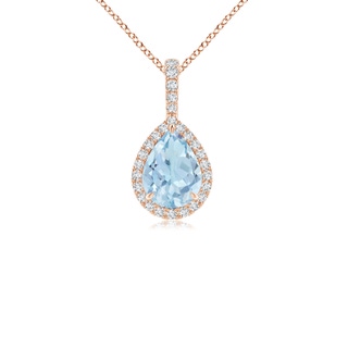 8x6mm AA Aquamarine Teardrop Pendant with Diamond Halo in 10K Rose Gold