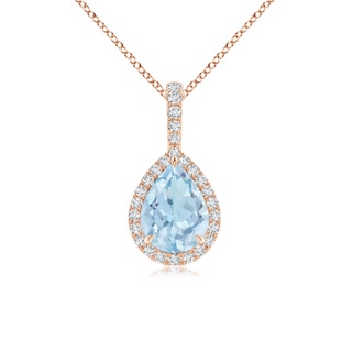 8x6mm AA Aquamarine Teardrop Pendant with Diamond Halo in 9K Rose Gold