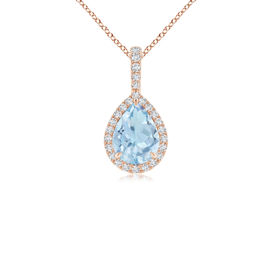 8x6mm AA Aquamarine Teardrop Pendant with Diamond Halo in 9K Rose Gold 