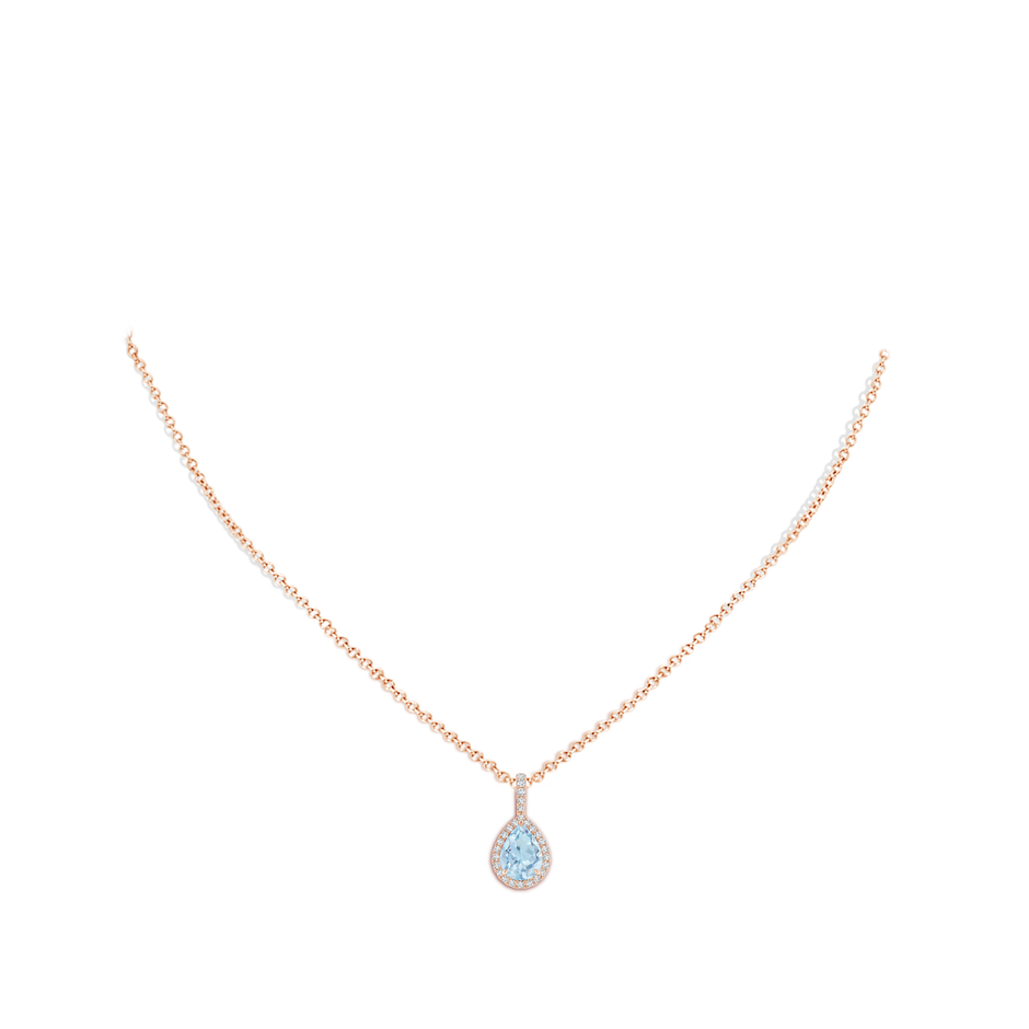 8x6mm AA Aquamarine Teardrop Pendant with Diamond Halo in 9K Rose Gold product image