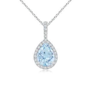 8x6mm AA Aquamarine Teardrop Pendant with Diamond Halo in P950 Platinum