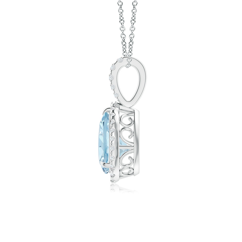 8x6mm AA Aquamarine Teardrop Pendant with Diamond Halo in P950 Platinum side-1